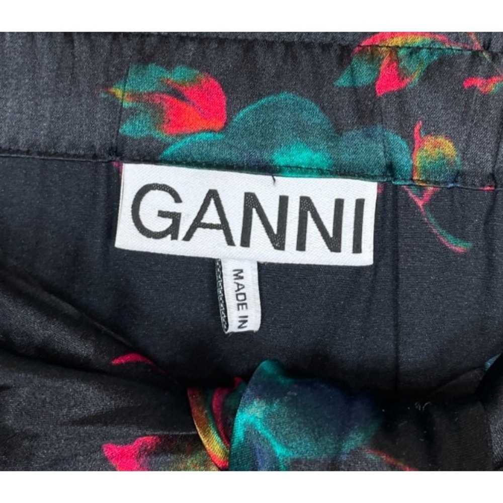 Ganni Tie-Waist Floral Silk Stretch Satin Midi Skirt Black 34 US XS 2 - Picture 4 of 12
